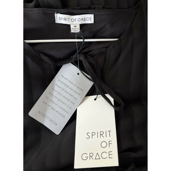 NWT Spirit of Grace women black Ruffles Dress medium peasant long sleeves - Picture 2 of 2